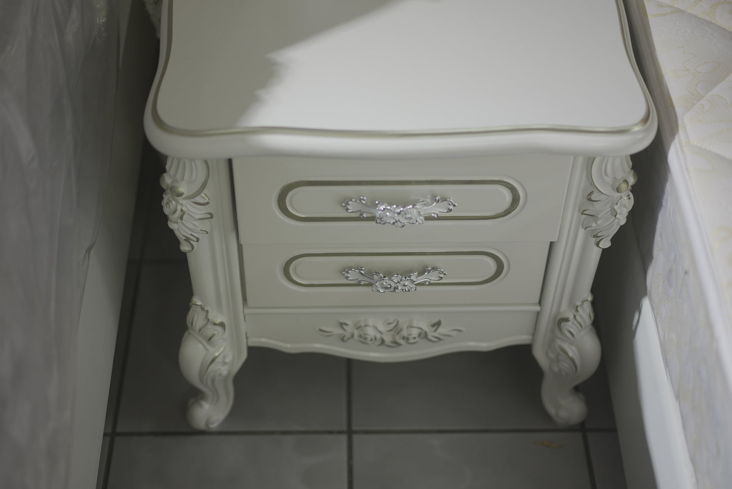 Vintage Bedside Cabinet White