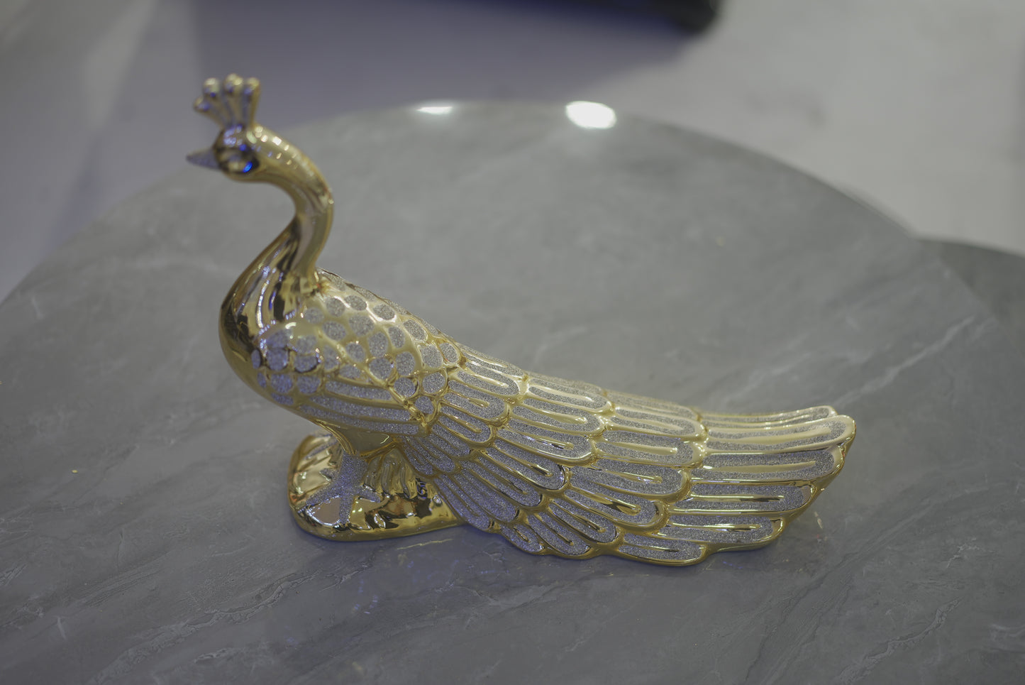 Golden Peacock with Silver Matte Decor Statue