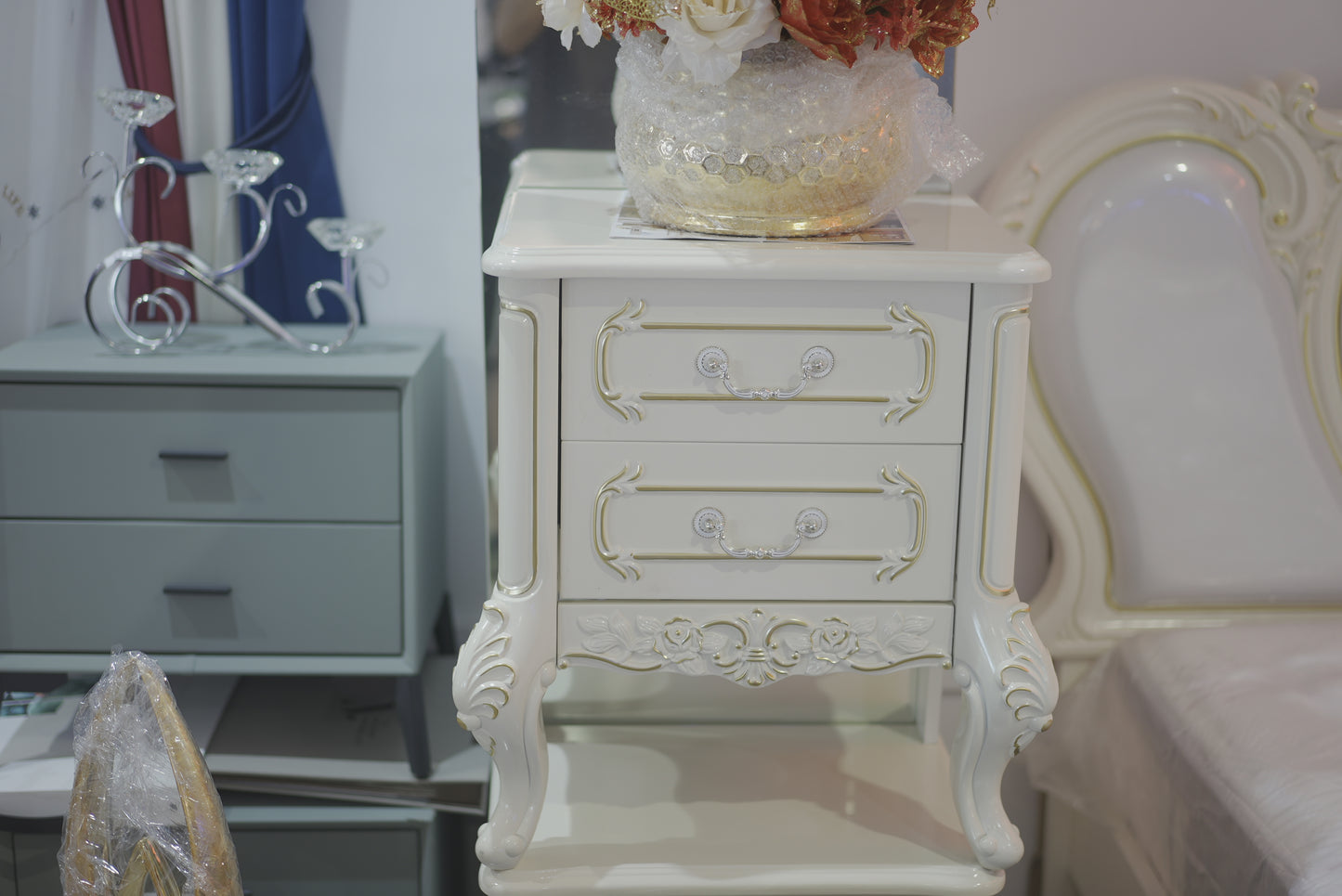 Vintage Bedside Cabinet White