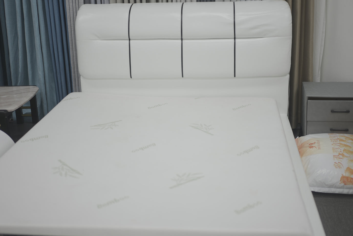 White  Leather Headboard Bed Frame