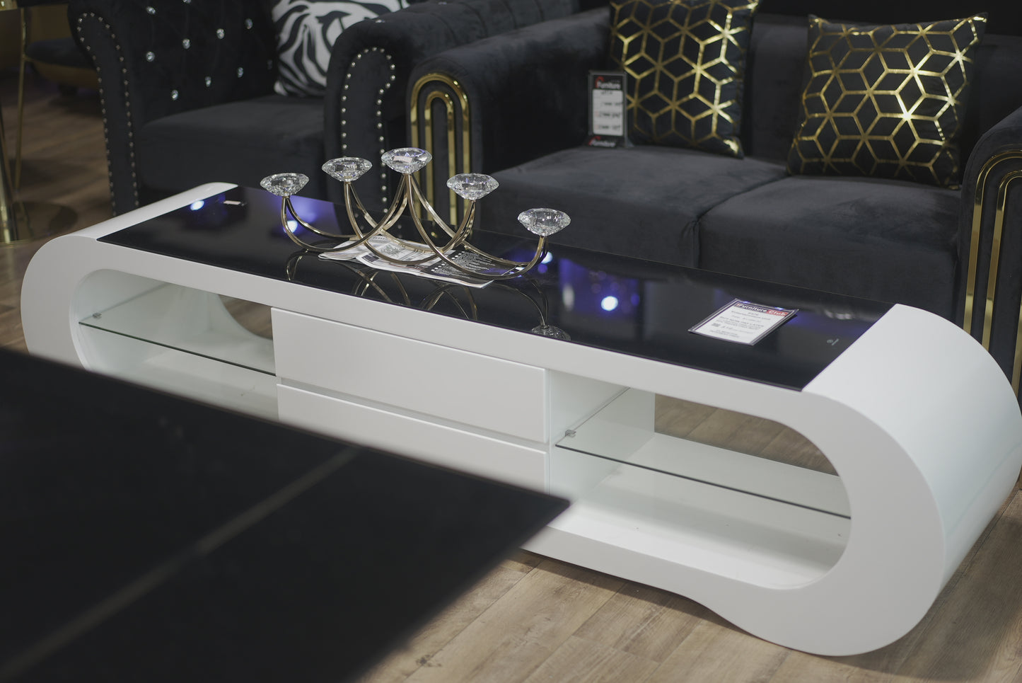 White Black Elliptical Arc TV Cabinet