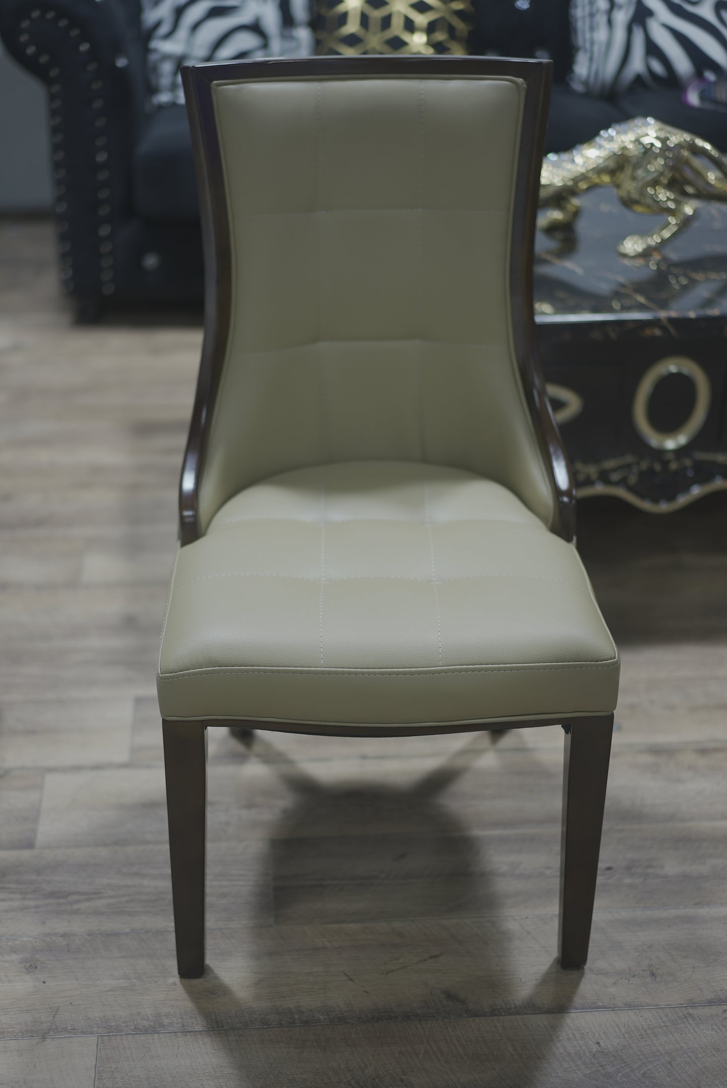 Brown Leather Grid Pattern Dining Chair