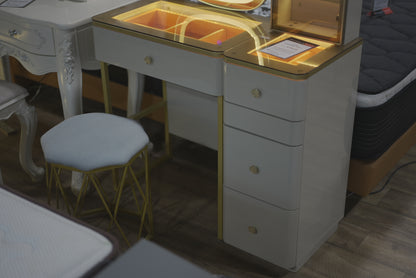 Cream Dressing Table and Stool with Back Light Mirror