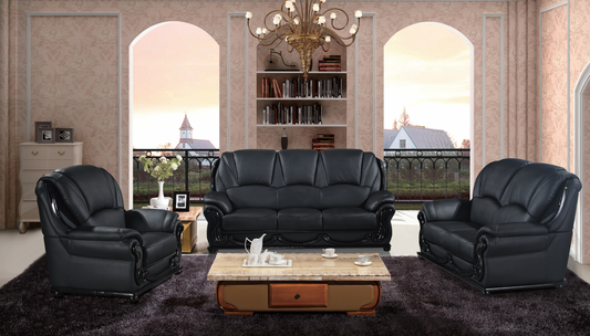 Neoclassical Luxury Black Leather Sofa