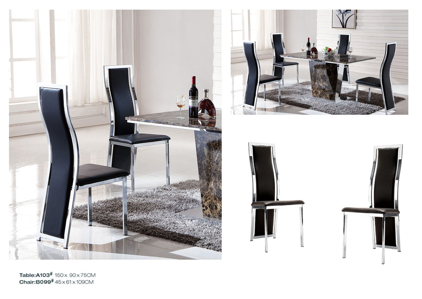 Black Leather Wave Shape Dinning Chair