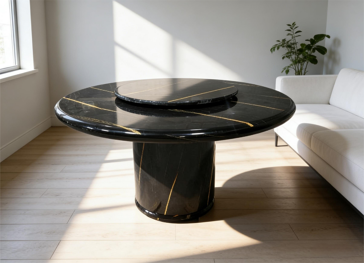 Modern Opulence Black & Gold Marble Round Dining Table