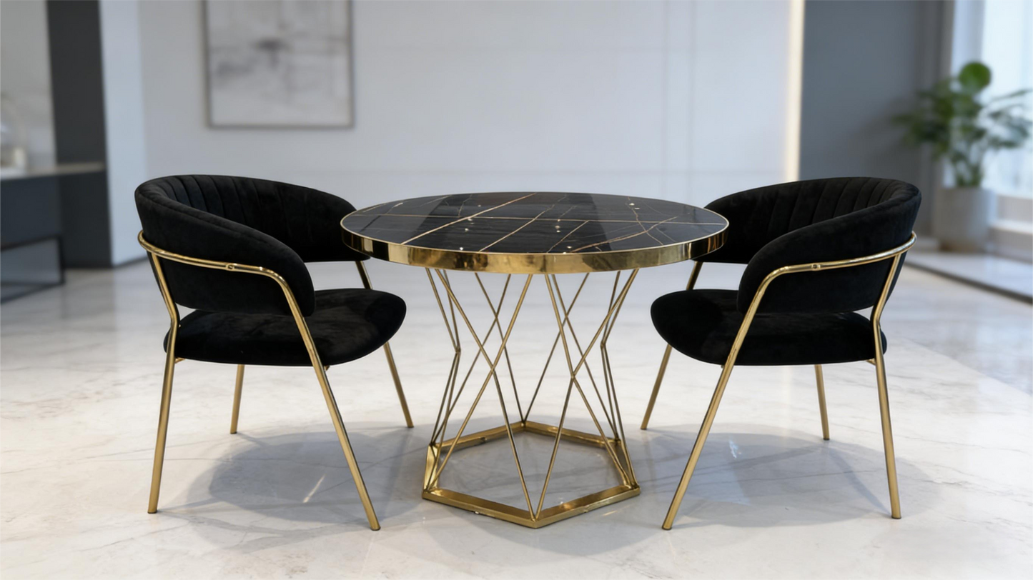 Modern Opulence Black & Gold Round Coffee Table Set