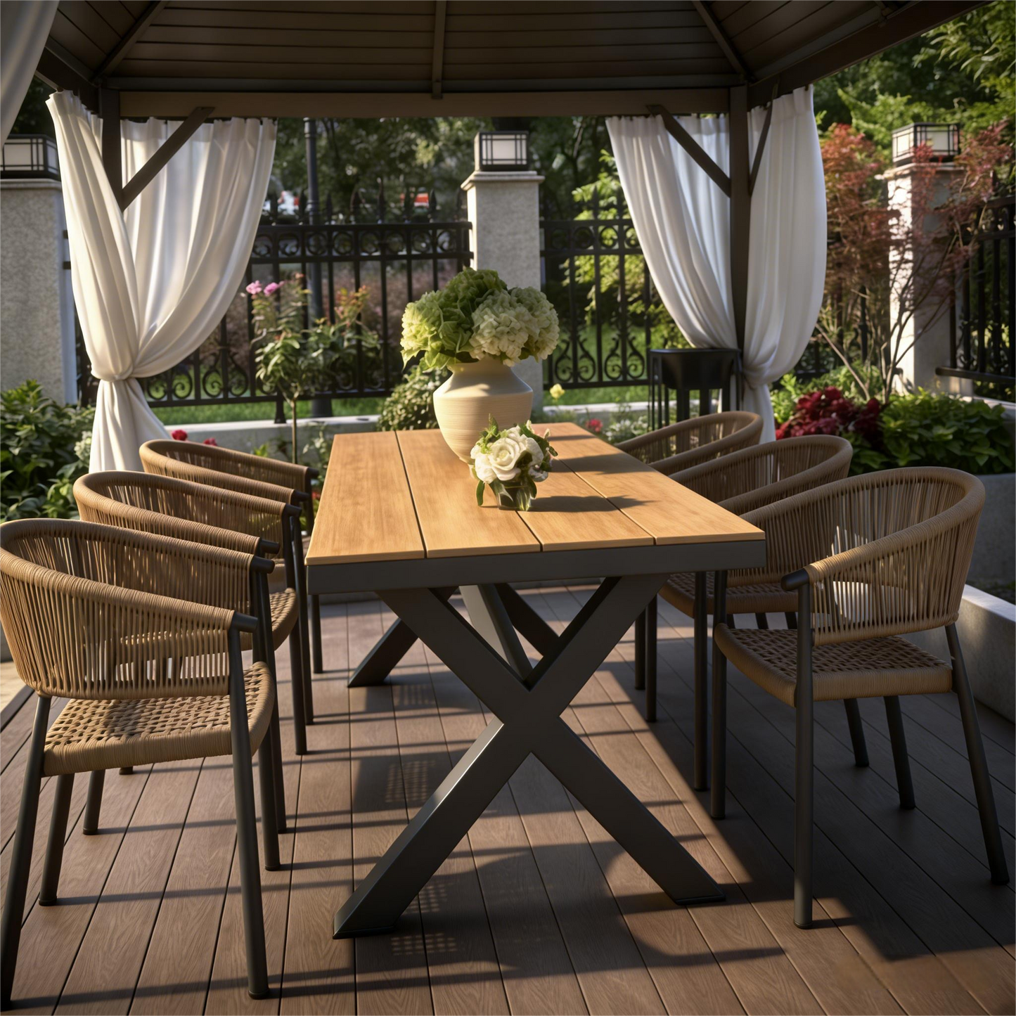 Luxury Courtyard Style Outdoor Rattan Dining Set