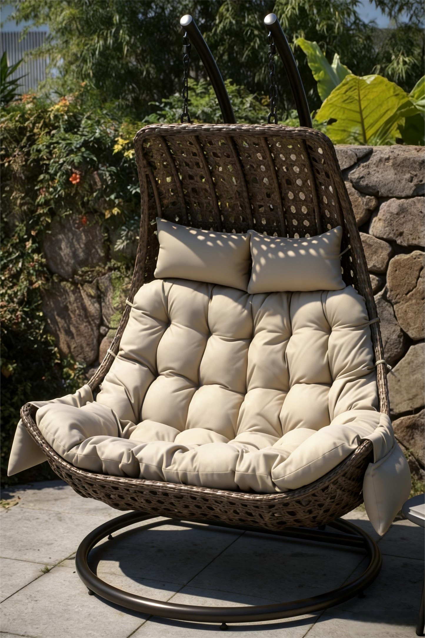 Double Rattan Open-Weave Hanging Swing Chair