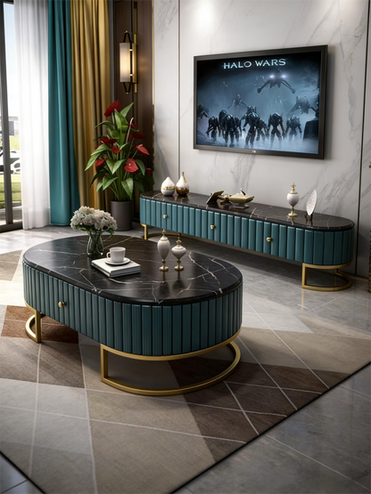 Modern Luxury Style Oval Coffee Table & TV Stand Set