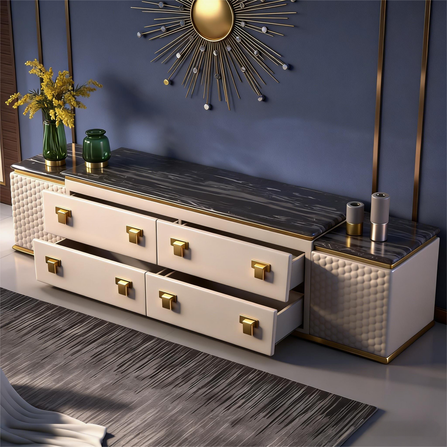 Postmodern Luxury Marble-Top TV Stand