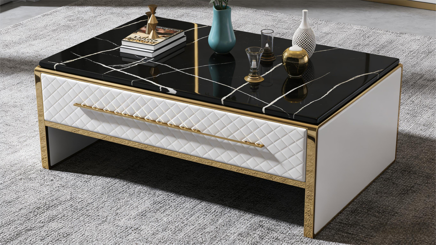 Italian Luxury Black & White Contrast Leather Coffee Table