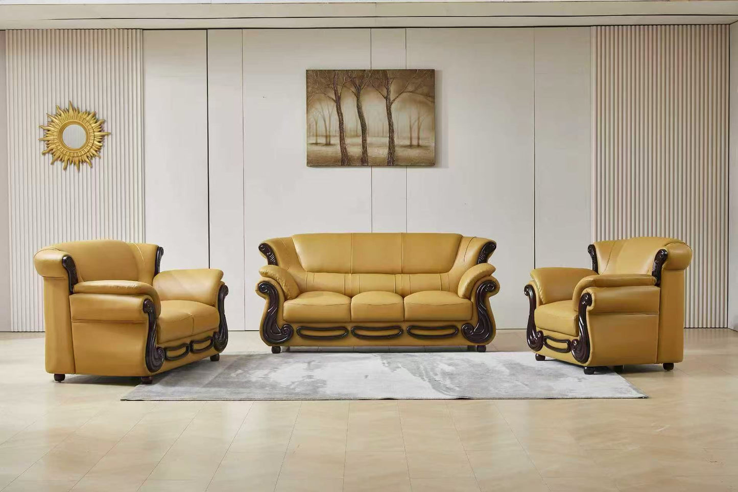 Neoclassical Luxury Leather Sofa Set