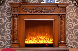 European-style electric fireplace with Roman columns and vine carvings