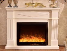 American-style minimalist white electric fireplace with fluted columns