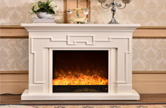 Modern Chinese-style white electric fireplace with geometric lines