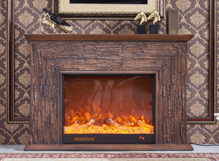 Rustic American-style electric fireplace with a faux stone finish