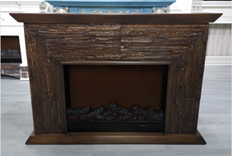 Rustic American-style electric fireplace with a faux stone finish