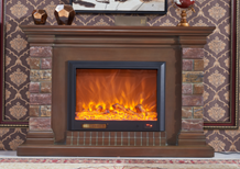 Rustic American-style electric fireplace in antique brown with faux cultured stone panels