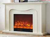 French-style white electric fireplace with a curved arch design