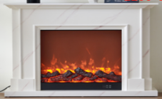 Minimalist white electric fireplace with a square frame and columns