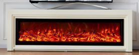 White electric fireplace with a horizontal frame and multi-layered lines